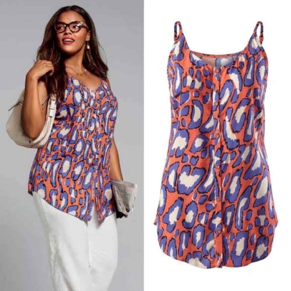 Cabi Ilas Cami Tank Top 5040 Leopard‎ Animal Print Purple Orange